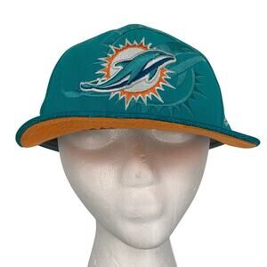 New Era NFL Miami Dolphins Football Aqua Teal Polyester Fitted Hat Size 7 1/4